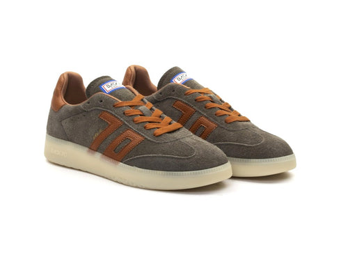 Back 70 Sneaker Boston Uomo in Suede Verde Fango e Pelle Cognac