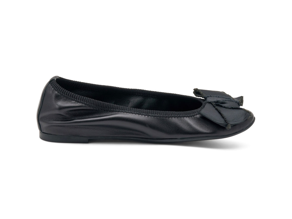 Frau Classic Ballerina with Maxi Ribbon Black Leather Upper