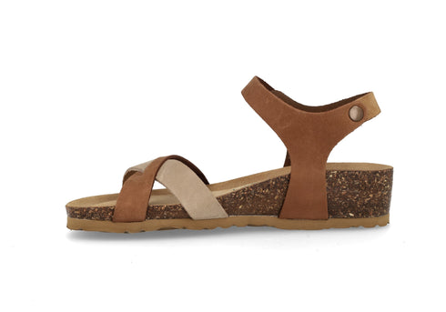 BioNatura Sandalo Donna Fregene Nabuk Multi Tortora Zeppa