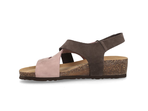 Bionatura Sandalo Bicolore con Zeppa Strappo Tomaia Nabuk