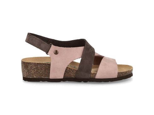 Bionatura Sandalo Bicolore con Zeppa Strappo Tomaia Nabuk Rosa Marrone 12a2390