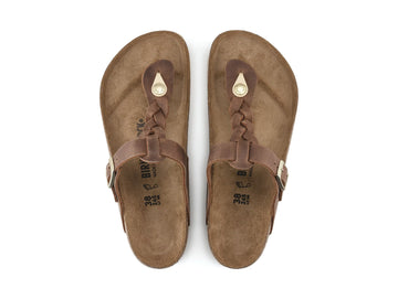 Birkenstock Sandali Donna Gizeh Braided in Pelle Nabuk Cognac