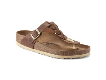 Birkenstock Sandali Donna Gizeh Braided in Pelle Nabuk Cognac