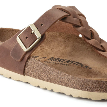 Birkenstock Sandali Donna Gizeh Braided in Pelle Nabuk Cognac
