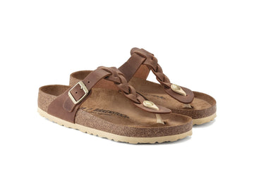 Birkenstock Sandali Donna Gizeh Braided in Pelle Nabuk Cognac