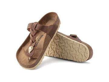 Birkenstock Sandali Donna Gizeh Braided in Pelle Nabuk Cognac