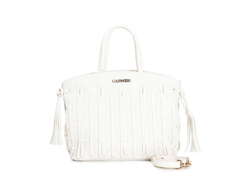 CafèNoir Borsa Tote Bianca con Infilatura e Nodo Laterale C3MB0804-W001
