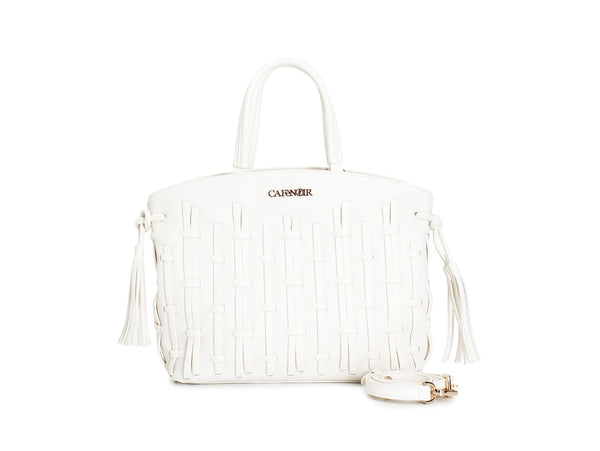 CafèNoir Borsa Tote Bianca con Infilatura e Nodo Laterale C3MB0804-W001