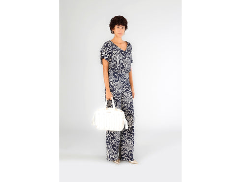 CafèNoir White Tote Bag with Side Knot and Threading