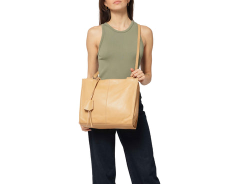 Melluso Nude Leather Shopping Bag with Triple Compartment