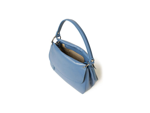 Melluso Leather Flap Shoulder Bag in Jeans Blue