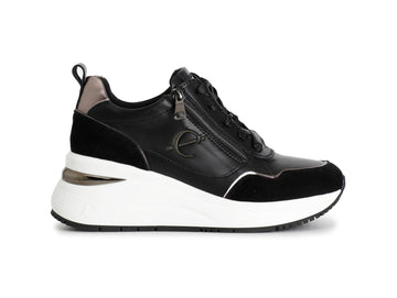 CafèNoir Women's Sneakers Laces Zip Wedge Leather Upper