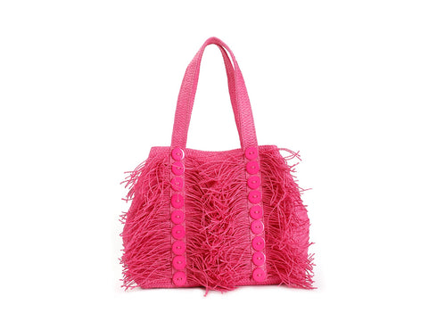 CafèNoir Shopping Bag in Rafia Fuxia con Frange C3JV0083-V004