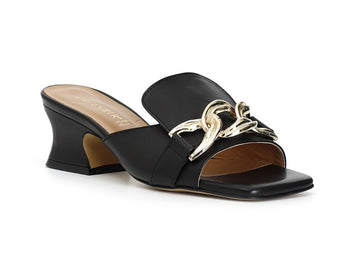 CafèNoir Slippers a Band with Chain Leather Upper