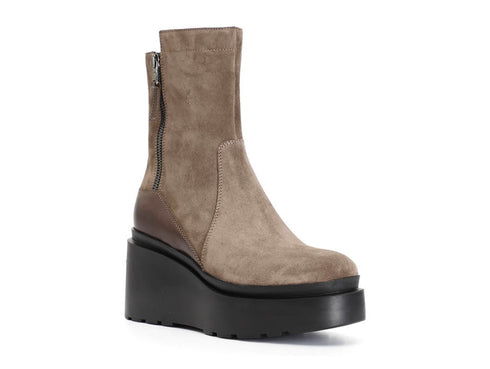 CafèNoir Ankle Boots 2 Zippers Wedge High Suede Leather Upper