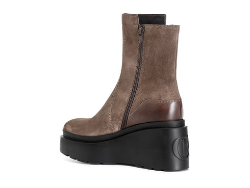 CafèNoir Ankle Boots 2 Zippers Wedge High Suede Leather Upper