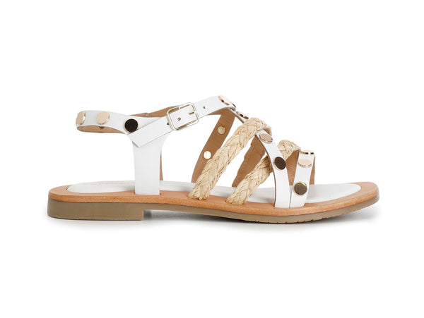 CafèNoir Sandali Flat Tomaia Listelli Raffia e Pelle Bianca C1GH1002-W001