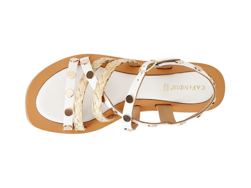 CafèNoir Flat Sandals Raffia and Leather Strips Upper