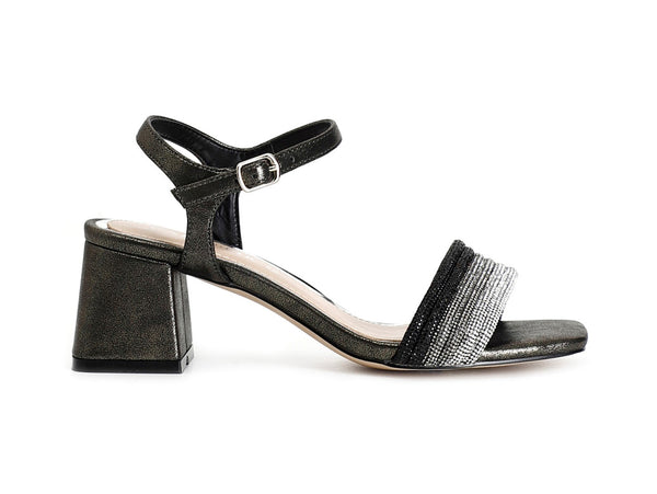 CafèNoir Sandali Cerimonia Fascia Microstrass Tacco Comodo Nero C1LB9014-N001