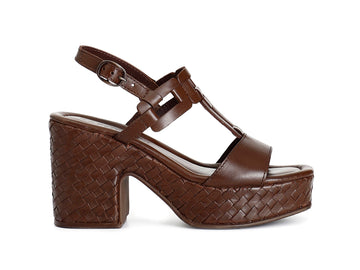 CafèNoir Sandalo con Platform Pelle Intrecciata e T-Strap