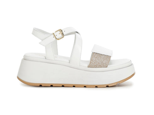 CafèNoir Sandalo Casual Zeppa una Fascia con Cinturino Pelle Bianca C1HP1050-W001