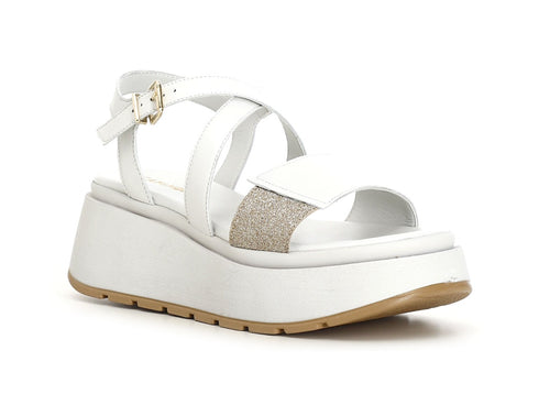 CafèNoir Casual Wedge Sandal with Band and Leather Strap