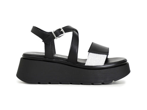 CafèNoir Sandali Zeppa una Fascia con Cinturino Pelle Nera C1HP1050-N001