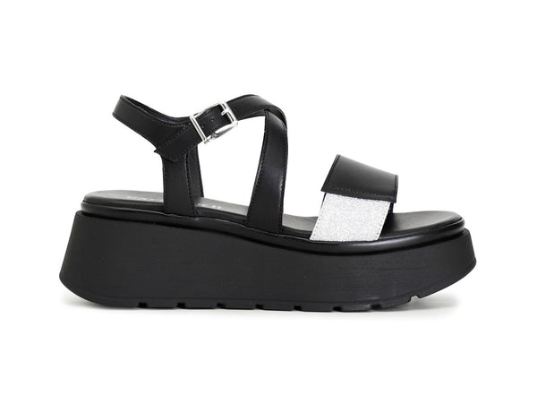 CafèNoir Sandali Zeppa una Fascia con Cinturino Pelle Nera C1HP1050-N001