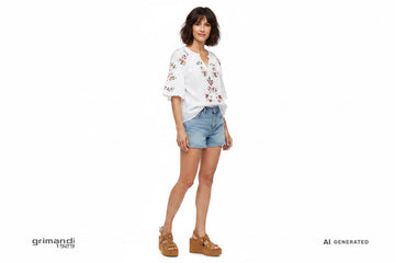 Cafè Noir - Shorts Denim Blusa Ricamata - AI-Generated Model