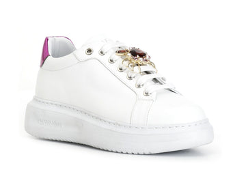 CafèNoir Women's Lace-up Sneakers Jewel Leather Upper