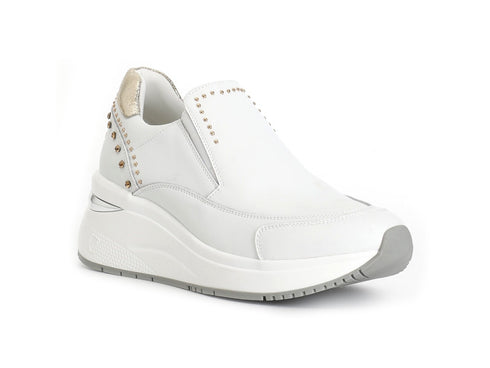 CafèNoir Slip-On with Studs, Rhinestones and Platform Leather Upper