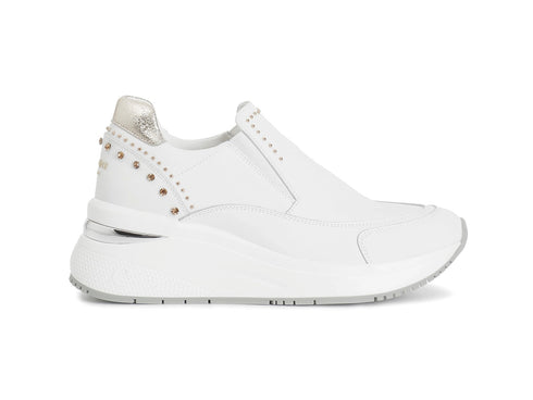 CafèNoir Slip-On con Borchie, Strass e Platform Tomaia Pelle Bianca C1DN1400-W001