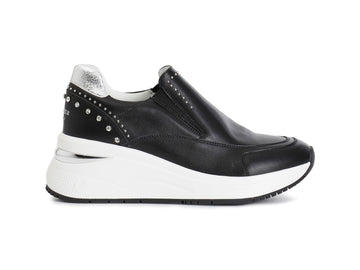 CafèNoir Slip-On Donna Nera con Borchie, Strass e Suola Platform