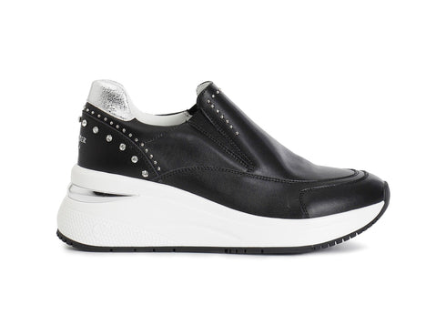 CafèNoir Slip-On Donna Nera con Borchie, Strass e Suola Platform