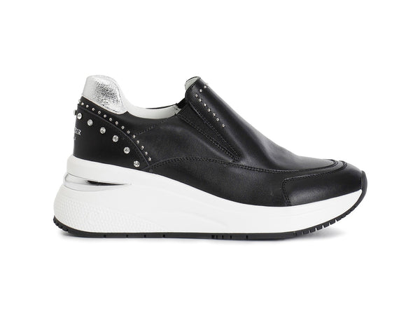 CafèNoir Slip-On Donna Nera con Borchie, Strass e Suola Platform