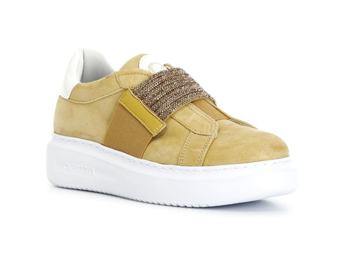 CafèNoir Slip-on Spring Summer Elastic Strass Upper Suede Leather