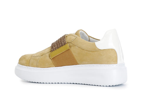 CafèNoir Slip-on Spring Summer Elastic Strass Upper Suede Leather