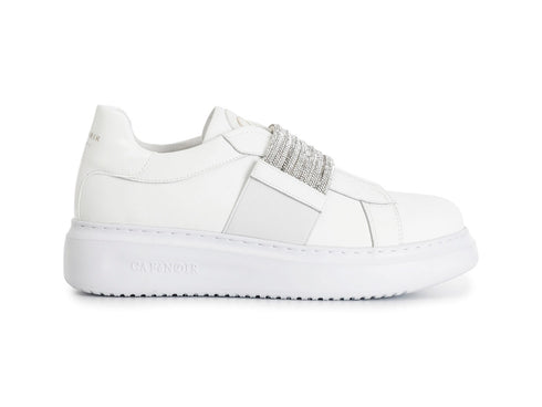 CafèNoir Donna Sneakers Slip-on Elastico Strass Tomaia Pelle Bianca C1DE1015-W001