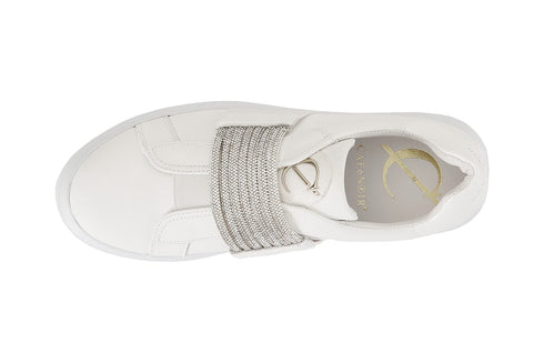 CafèNoir Women's Sneakers Slip-on Elastic Rhinestone Upper Leather