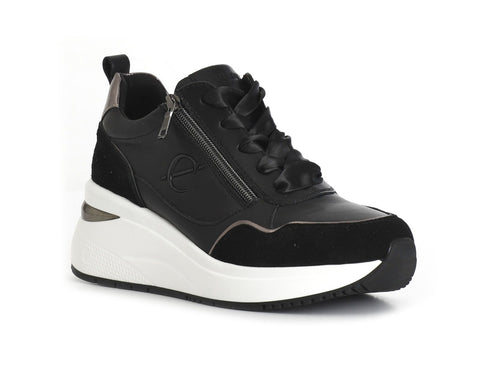 CafèNoir Women's Sneakers Laces Zip Wedge Leather Upper