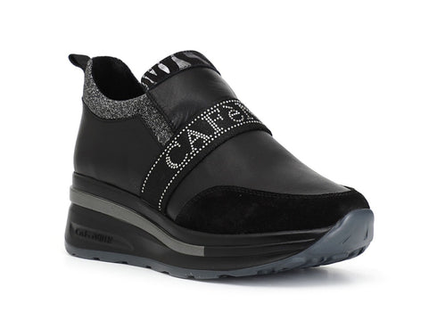 CafèNoir Slip-on Sneakers with Strap Elastic Leather Upper