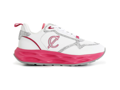 CafèNoir Donna Sneakers Suola Colorata Pelle Bianca Glitter Argento C1DC1034-V003