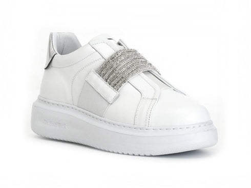 CafèNoir Slip-on Sneakers Elastic Strass Leather Upper