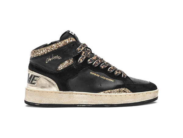 Crime London Sneaker Chelsea Alta Nera Oro e Animalier 25231