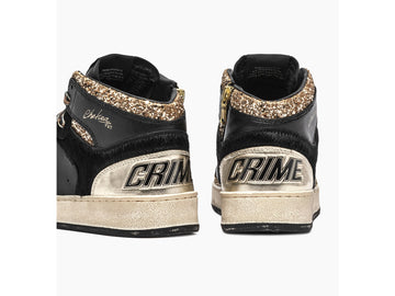 Crime London Chelsea High Top Sneaker in Black, Gold and Animal Print