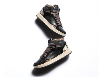 Crime London Chelsea High Top Sneaker in Black, Gold and Animal Print