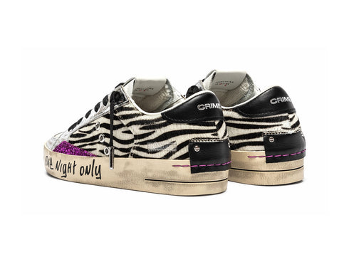 Crime London Sneaker SK8 Deluxe Zebra, Argento e Fucsia