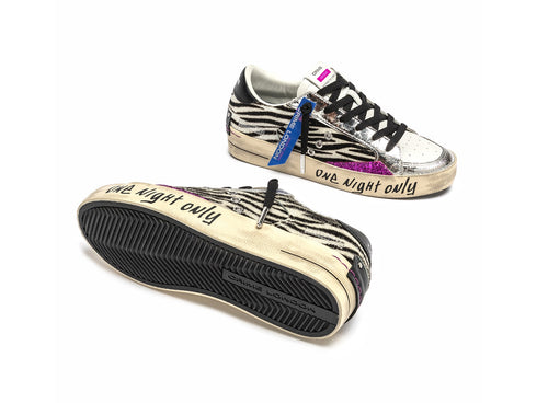 Crime London Sneaker SK8 Deluxe Zebra, Argento e Fucsia