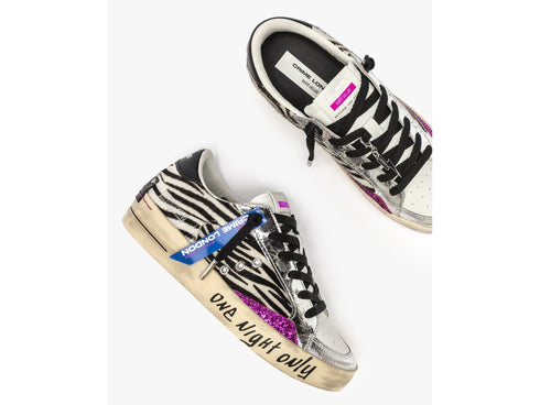 Crime London Sneaker SK8 Deluxe Zebra, Argento e Fucsia