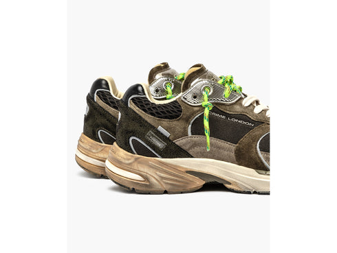 Crime London Men's Fugitive Sneaker in Military Green and Lime